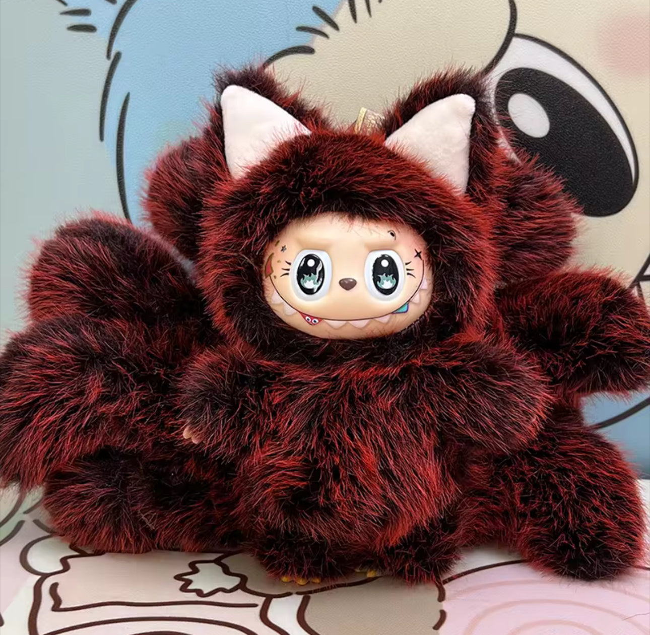 Cunning Red And Black Kitsune Monster Vinyl Face Doll