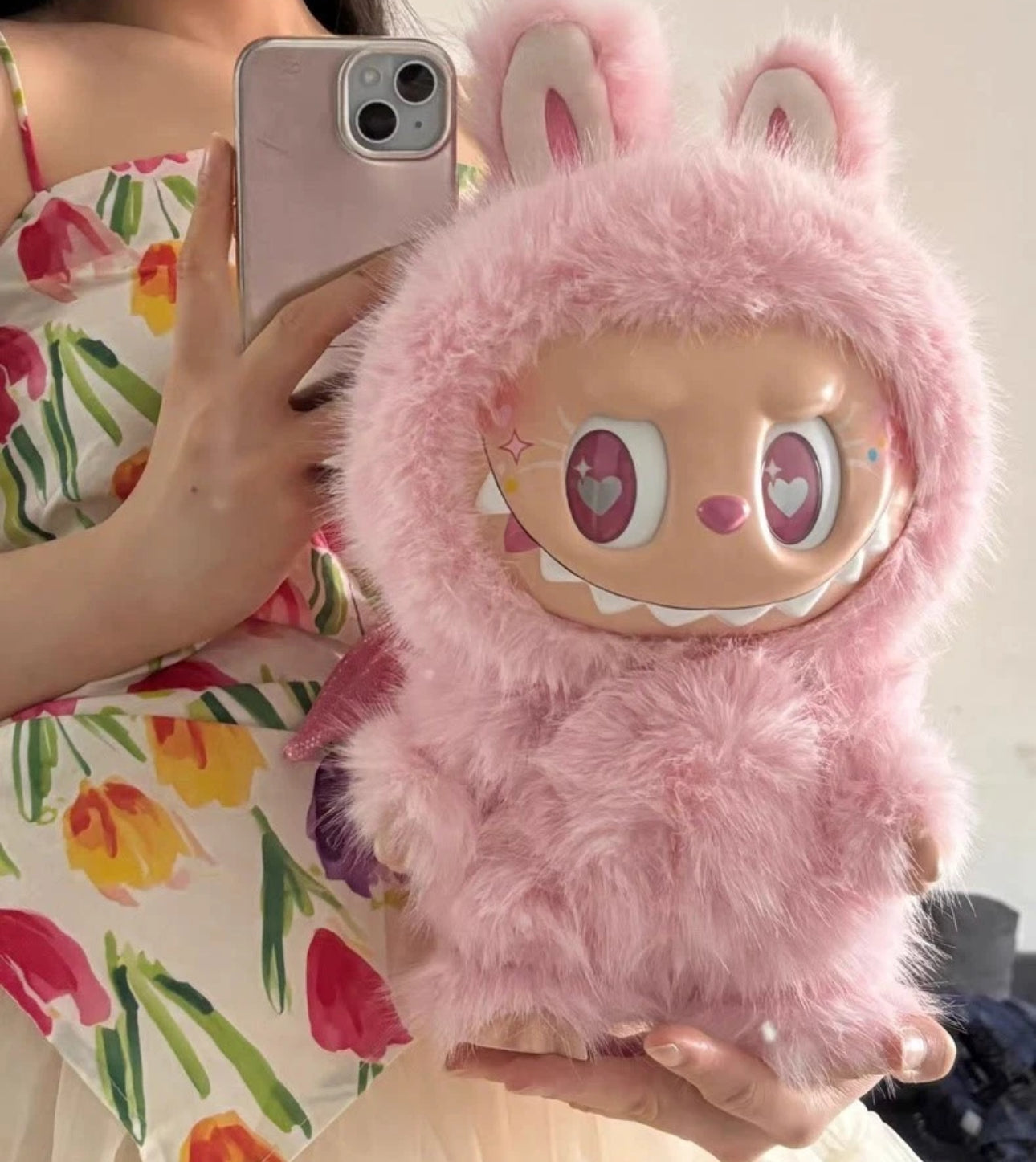 38cm Pink Love Monster vinyl face doll.